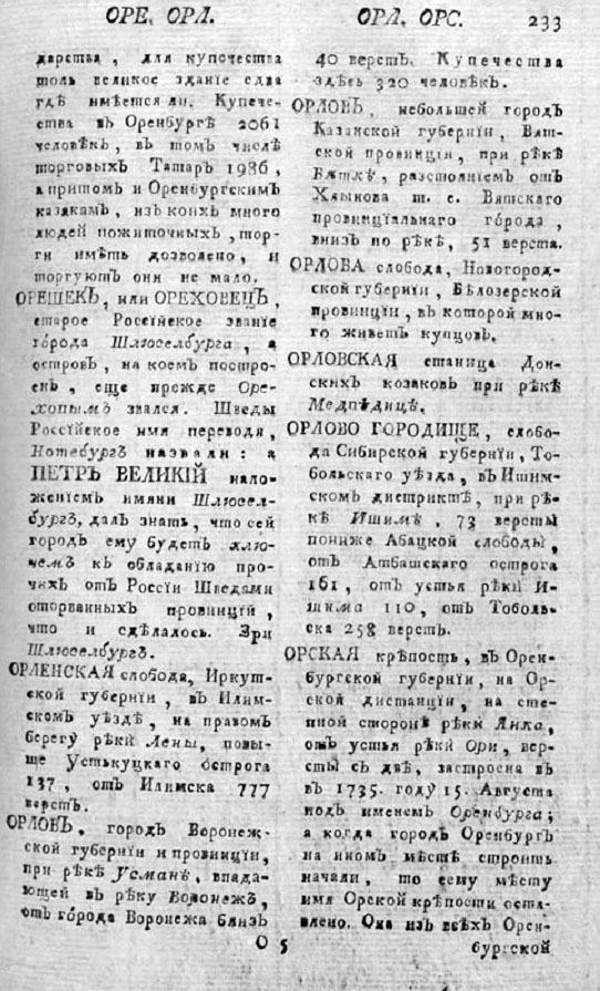 Описание Оренбурга в географическом лексиконе Российского государства издания 1773 года