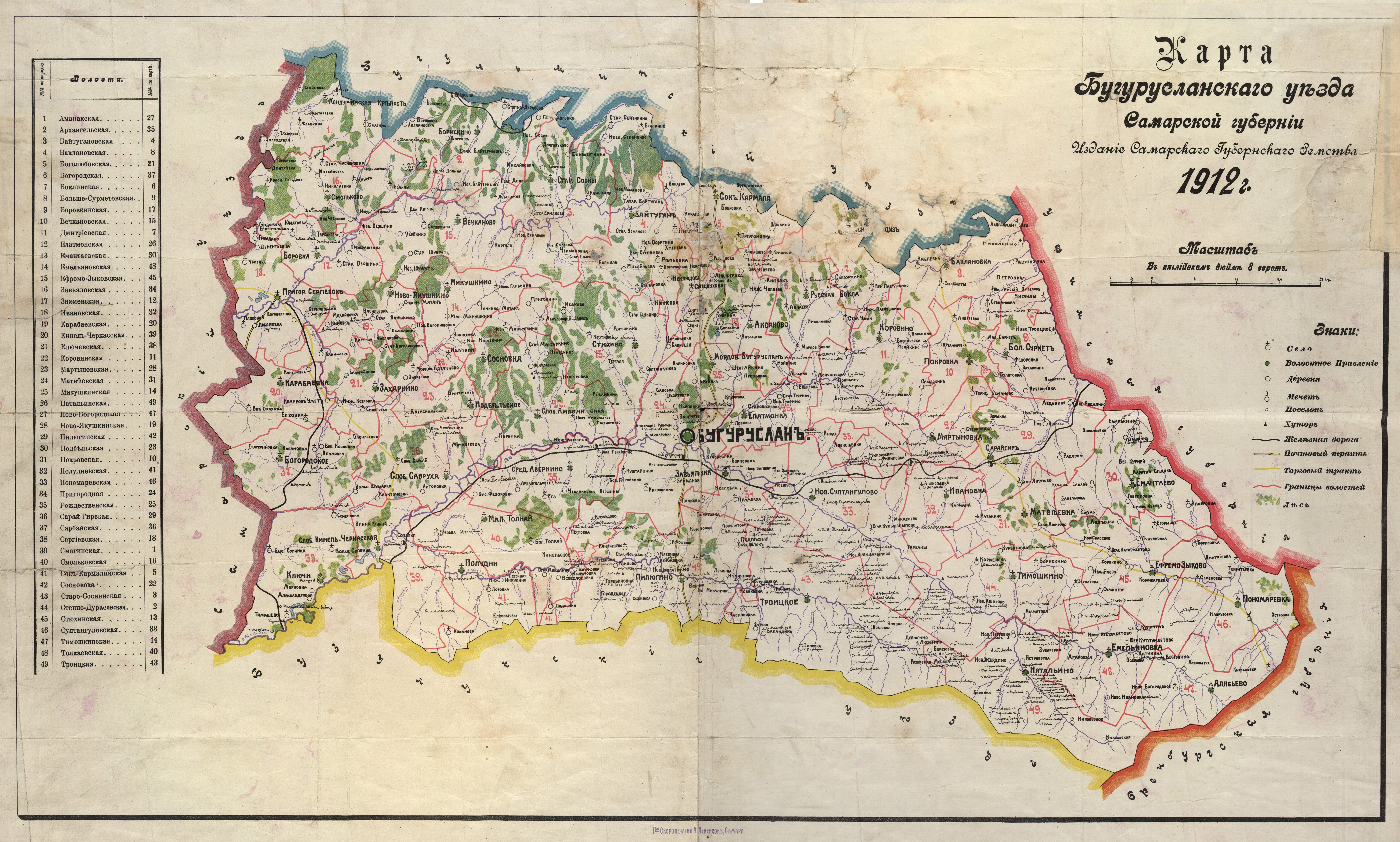 Карта Бугурусланского уезда Самарской губернии. 1912 год